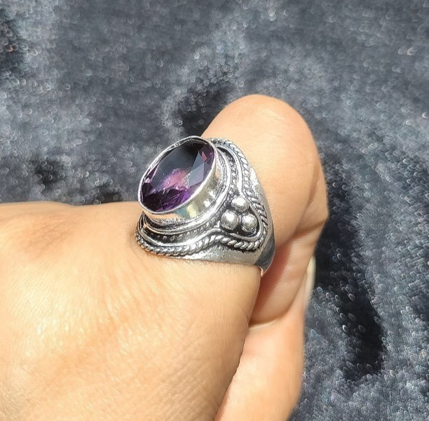 African Amethyst Gemstone 925 Sterling Silver Ethnic Handmade Jewelry Ring Size