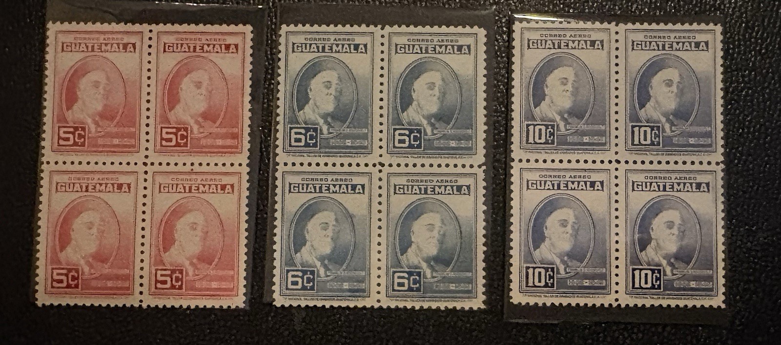 Guatemala: 1947. Set of 3, Blocks of 4 SC # C151-C153, MNH. #01-1211