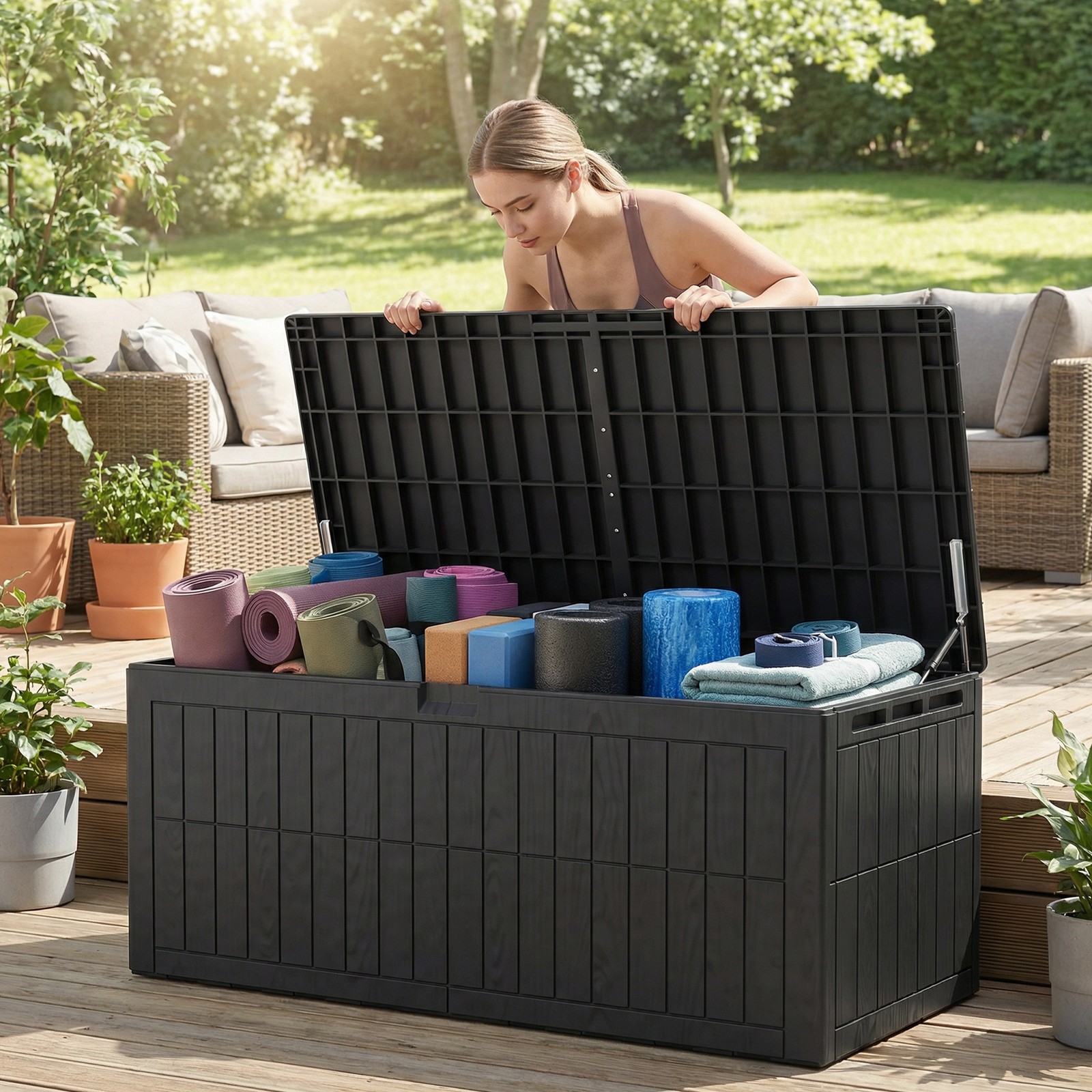 Outdoor Storage Deck Box Resin Chest Bin Patio for Garden 220 Gal WaterProof