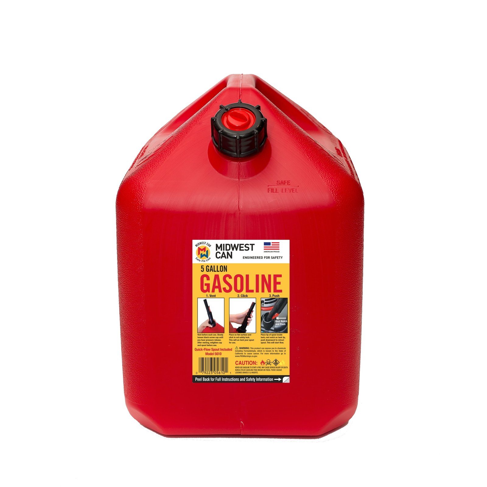 Midwest Can 5 Gallon Auto Shut off Gasoline Can, 5610-4, Red in Color
