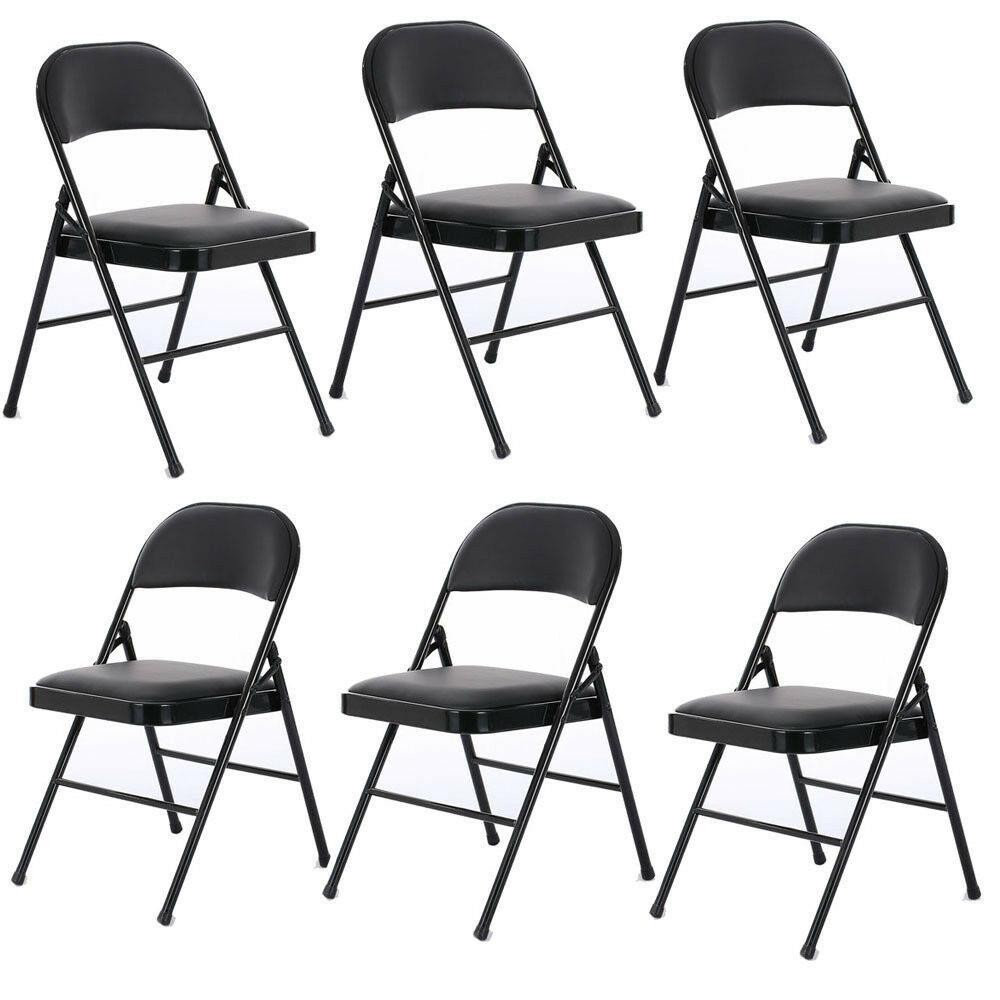 6 Commercial Folding Chairs Steel Frame Fabric Padded Seat for Indoor Outdoor
