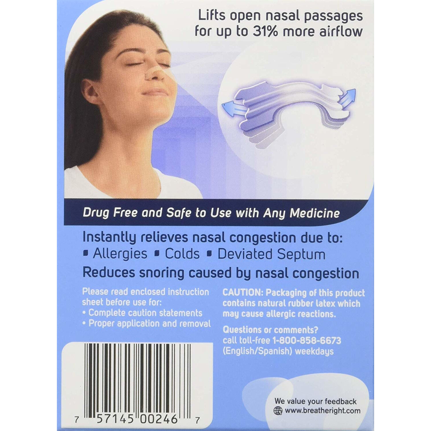 6 Pack Breathe Right Nasal Strips For Sensitive Skin - 30 Large Clear Strips Ea