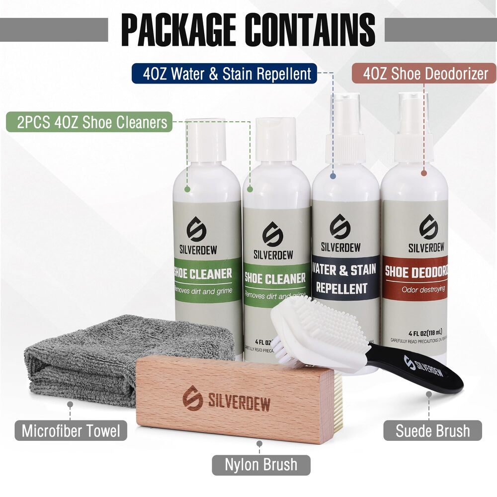 7PIECE Shoe Cleaning Kit w/2 Bottles Shoe Cleaner 2 Brushes Deodorizer Protector