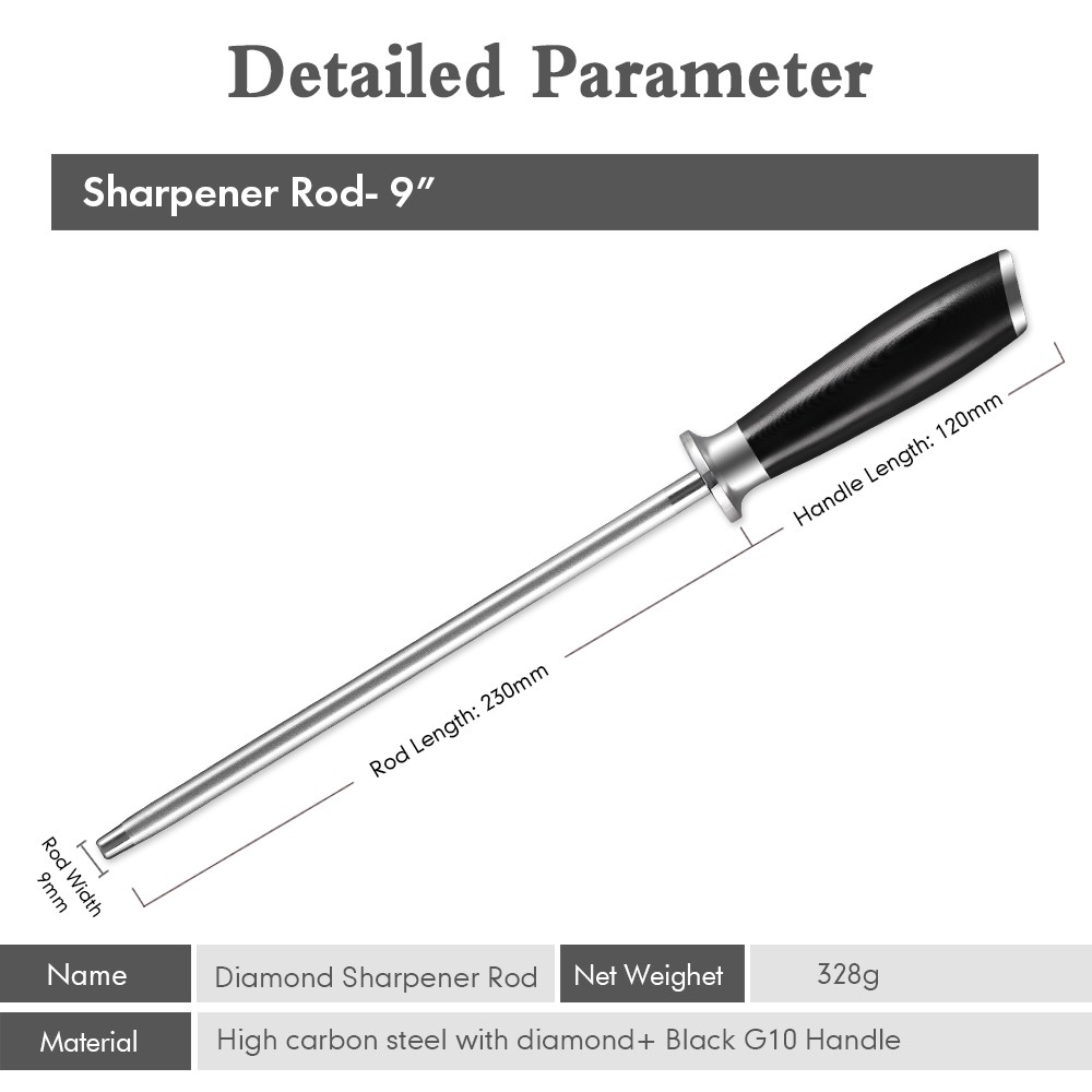 9'' Diamond Sharpener Rod Kitchen Knife Sharpening Stick Fr Damascus Steel Knife