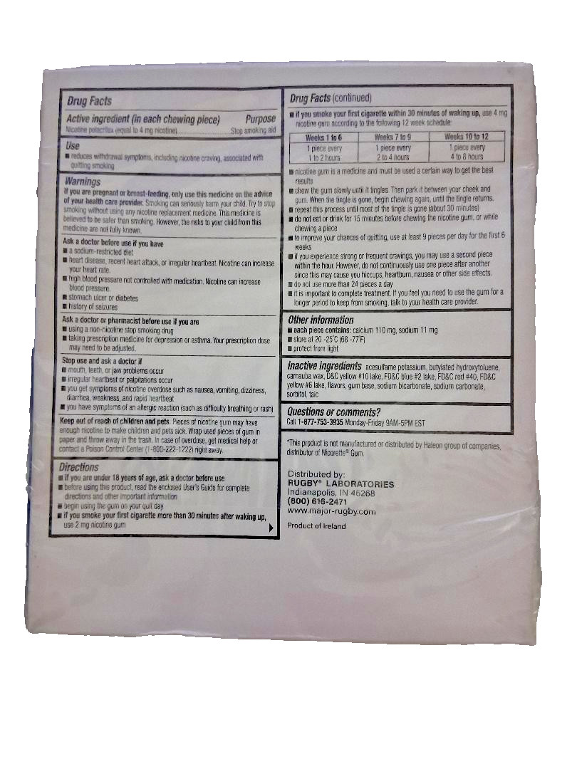 Rugby Nicotine Polacrilex Gum 4 mg Sugar Free Original 110 Pieces