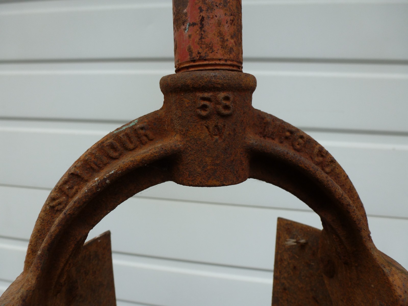 Vintage Seymour 6-Inch Post Hole Digger Auger with Wood Handle