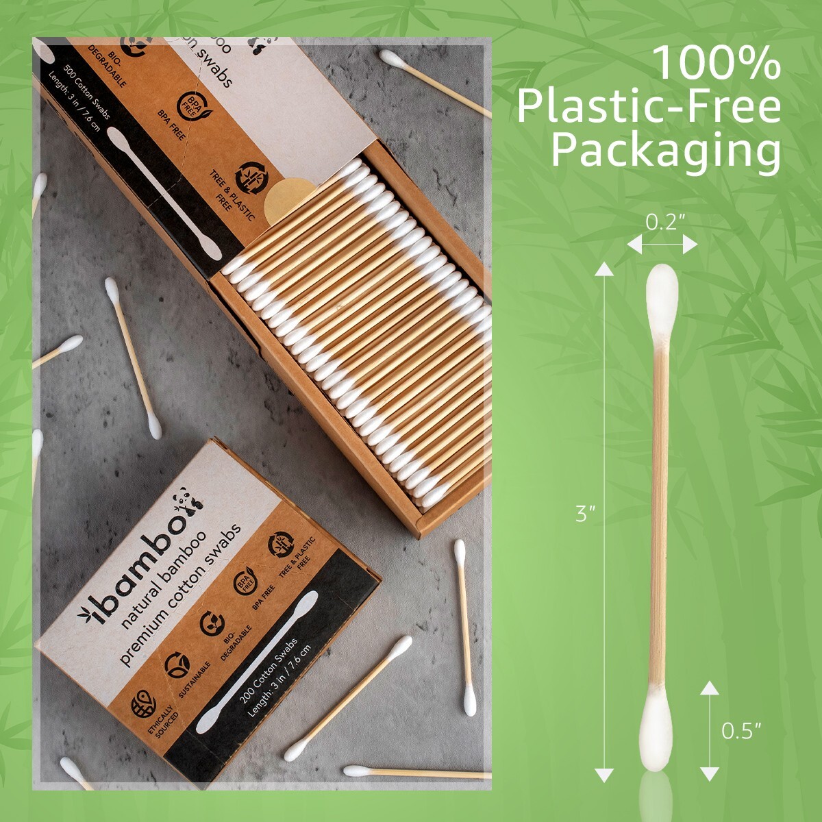 Ibambo Bamboo Cotton Swabs - 1000 Pack, for Beauty & Personal Care