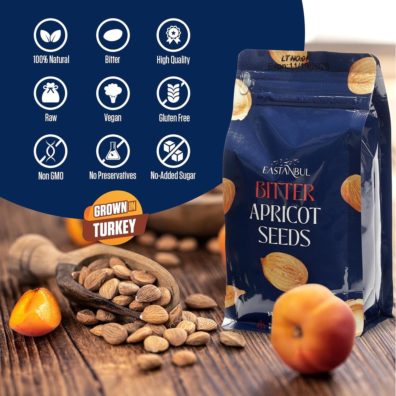 Organic Bitter Raw Apricot Kernel Premium Seeds 16oz Gluten Free Vegan USDA 1 lb