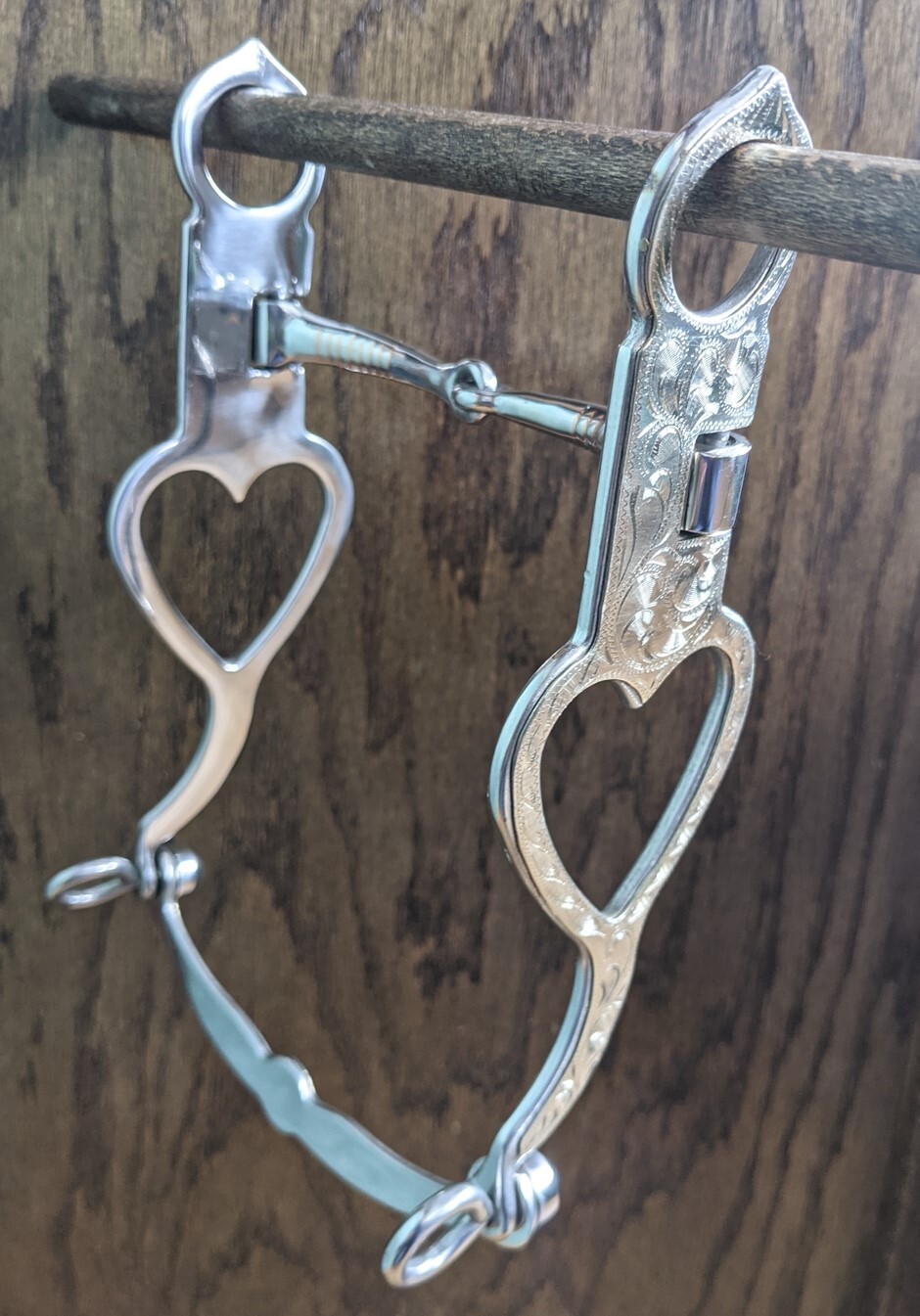 Western Silver Heart Cheek Show Bit - 5" Snaffle Mouth - 8" Cheek