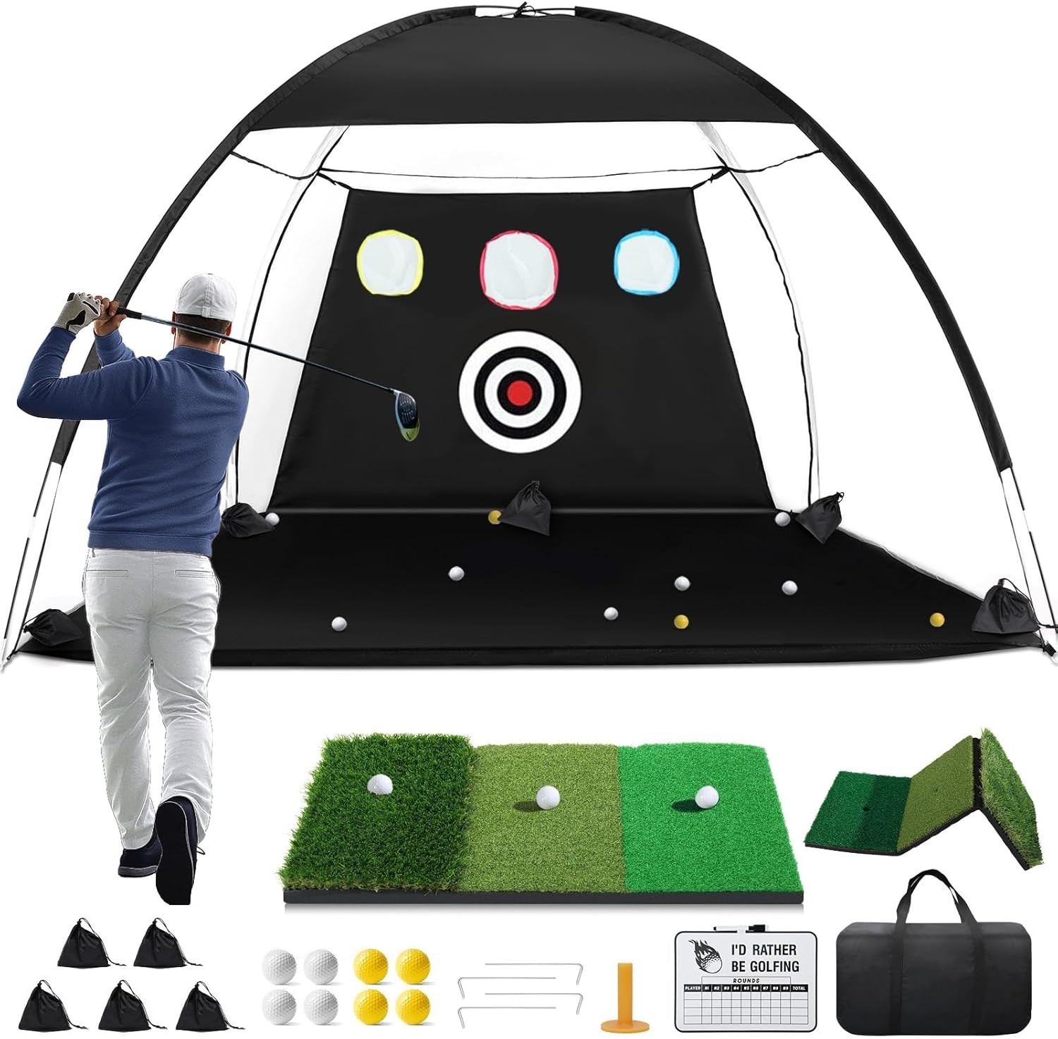 Golf Net 10x7ft Golf Hitting Aid W/ Mat Designed Outdoor & Indoor Use Practice