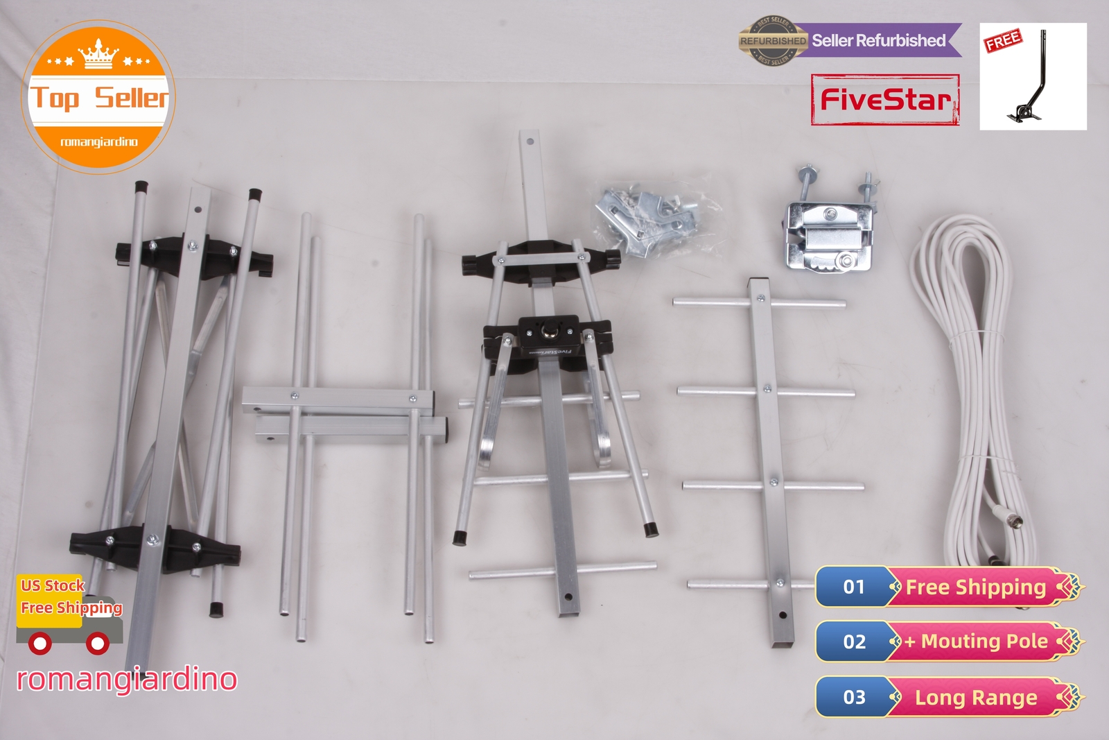 Yagi Outdoor TV Antenna 250 Mile for Strong, Weatherproof VHF UHF FM Pole