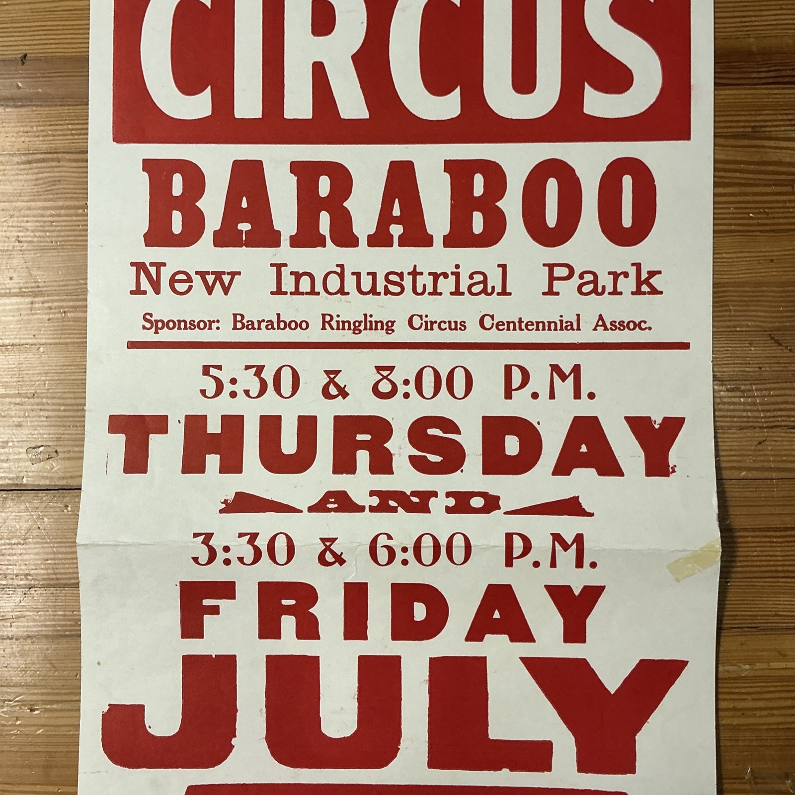 Vintage Franzen Bros. Circus Poster Baraboo Industrial Park As Is INV-AO16