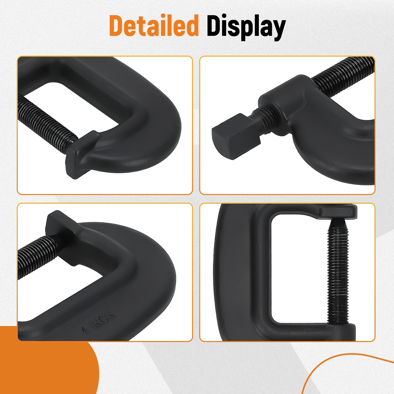 Heavy Duty Steel C-Clamp 4" Width 4.5" Opening Machinist Workshop Tool Black