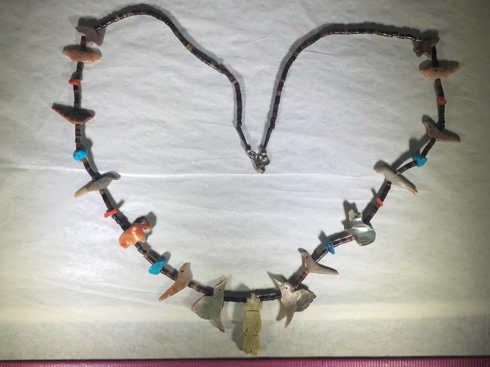 RARE VINTAGE ANTIQUE SOUTH WESTERN NATIVE AMERICAN HAND CARVED FETISH NECKLACE