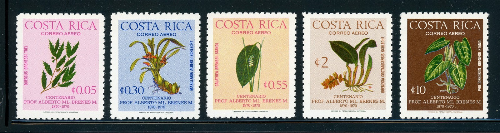 COSTA RICA MNH: Scott #C653-C657 Brenes Mora Botanist FLORA CV$11+