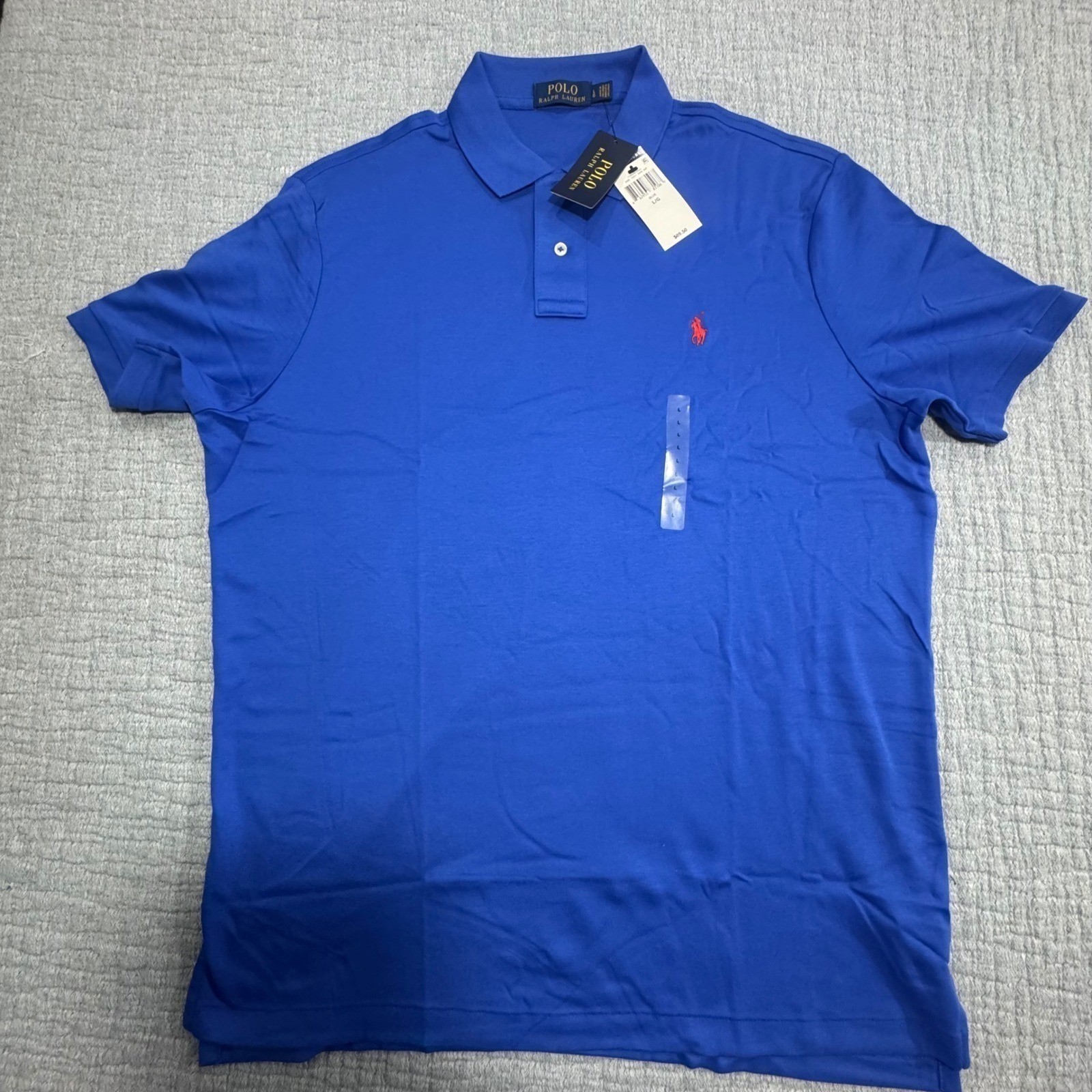 NWT Polo Ralph Lauren Golf Polo Soft Cotton Shirt Men's Large Blue With Red Pony