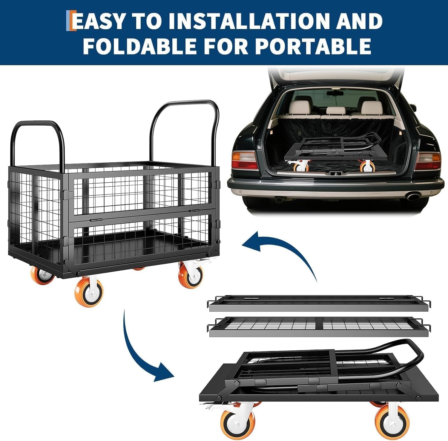 2000 LBS Capacity Platform Truck Cart Heavy Duty Folding Hand Truck with Cage