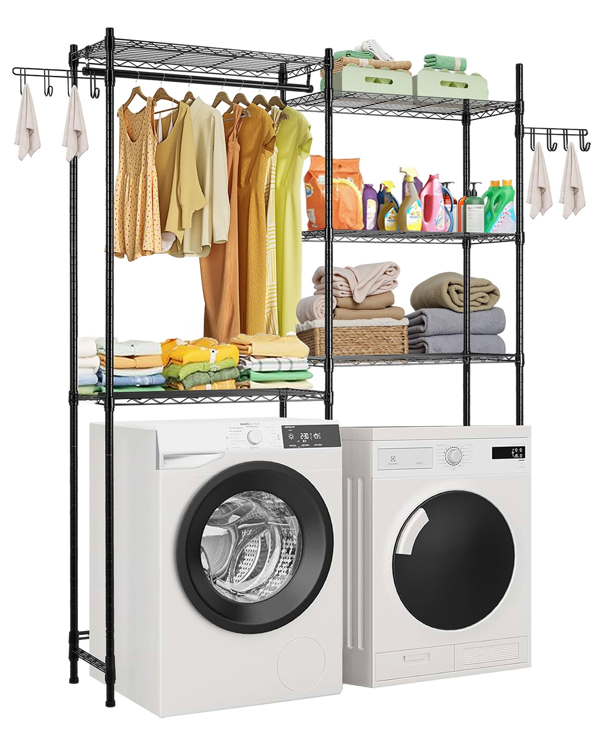 Uimoso Over Washer and Dryer Storage Shelf Two Row 5 Tiers Clothes Drying Rack