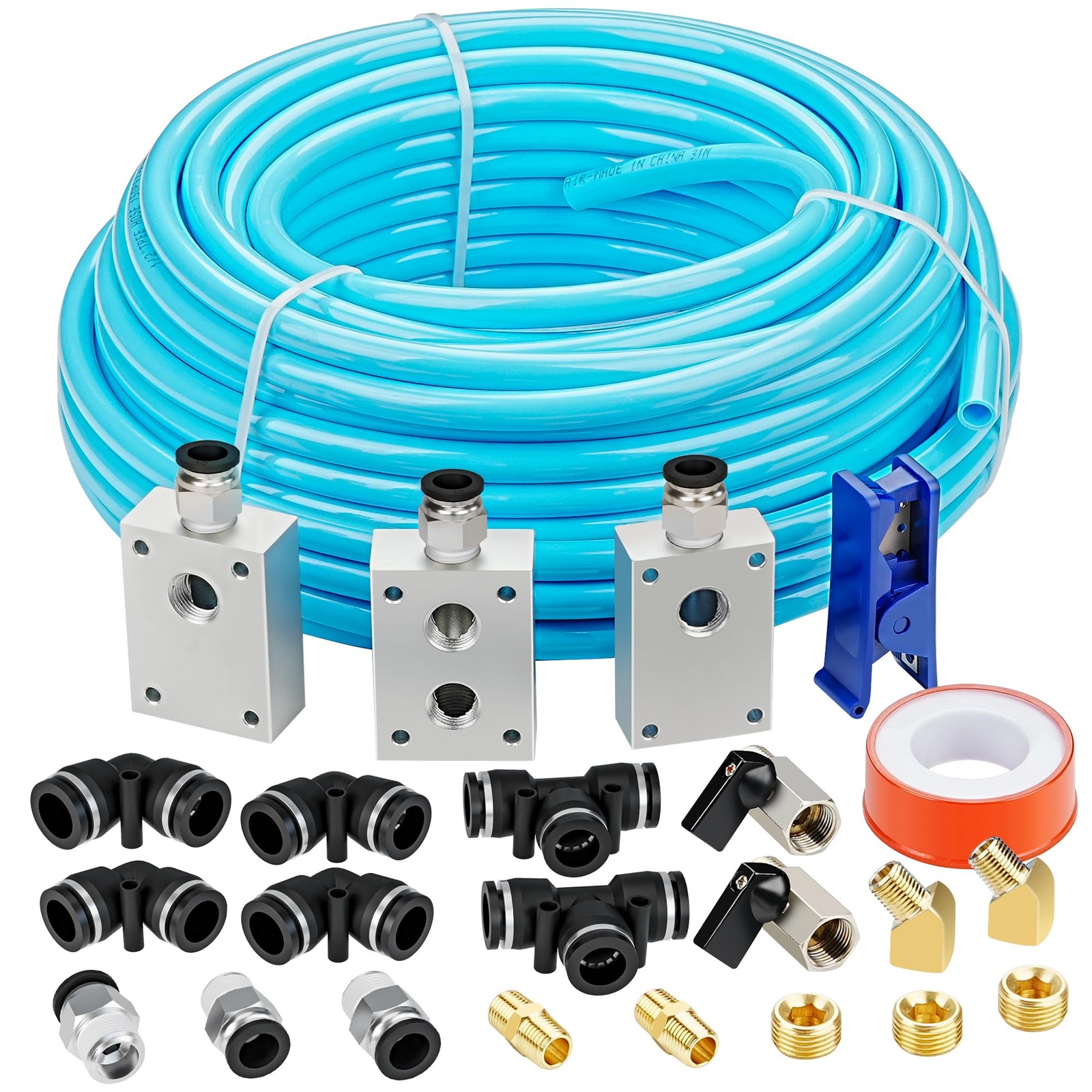 1/2″OD Compressed Air Piping System and Shop Line Kit with 100ft Blue
