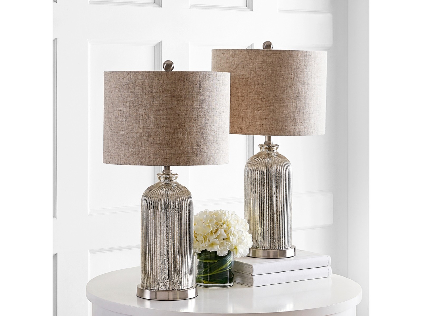 SET OF 2 Safavieh 26" Mercury Glass Table Lamp Set of 2 Silver Ivory Shade