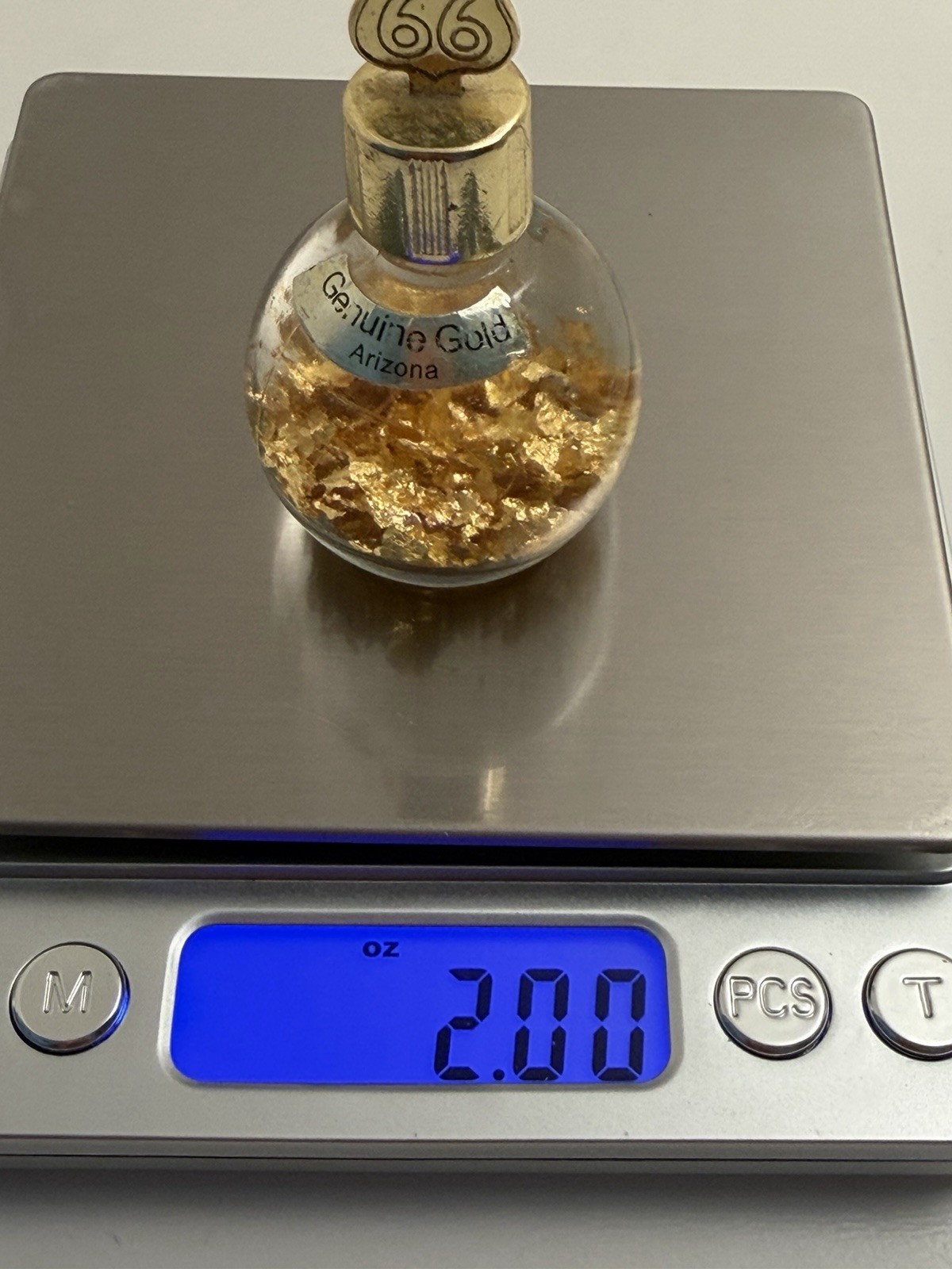 Vintage Route 66 Arizona Souvenir Genuine Gold Flakes Bottle 2.5”x1.25” 56.6gTW