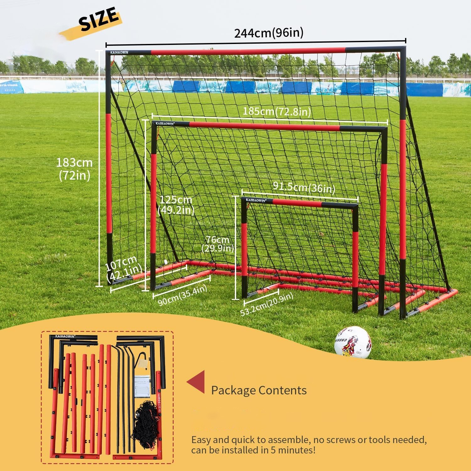 6'x4' Set of 2 Soccer Goal, Steel Frame Goal,Heavy Duty Metal Soccer Goals