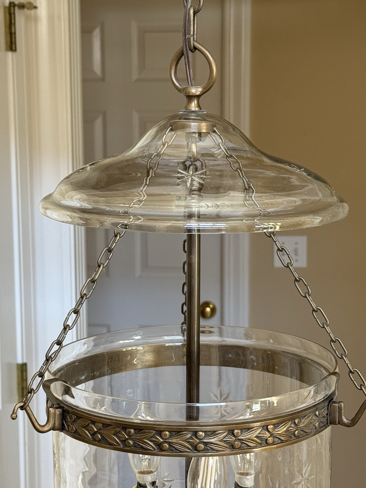 Vintage Bell Jar Lantern Etched Stars 3 Light Chandelier Ceiling Light