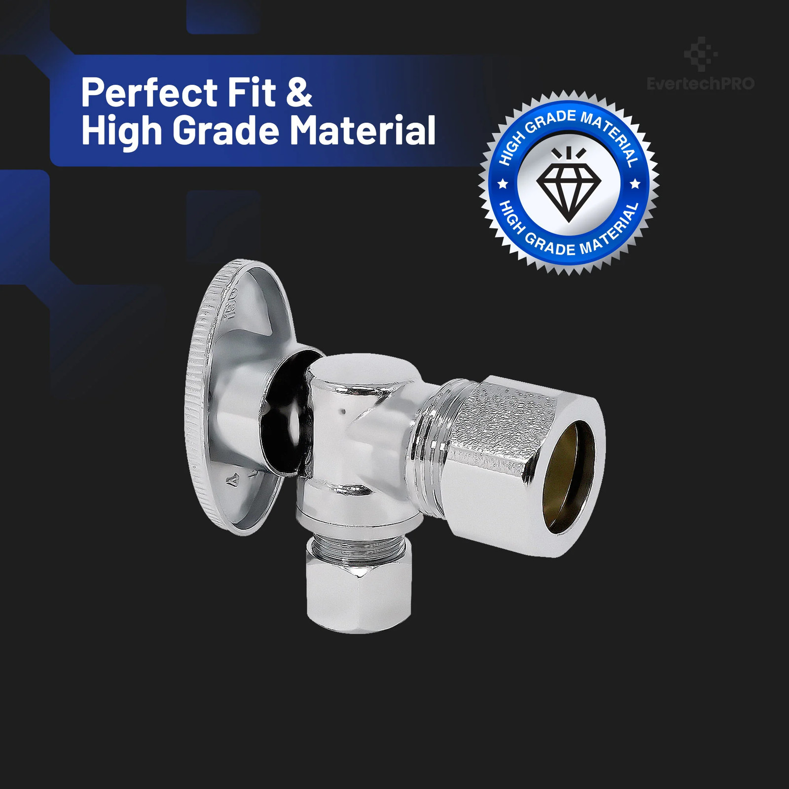 Toilet Water Shut Off Valve with 1/4 Turn Shut Off Chrome Plated 5/8 OD x 3/8 OD