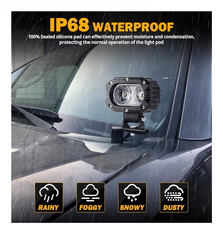 Auxbeam 4” LED Light Pods, 60W Square Offroad Driving Light Super Bright 120°