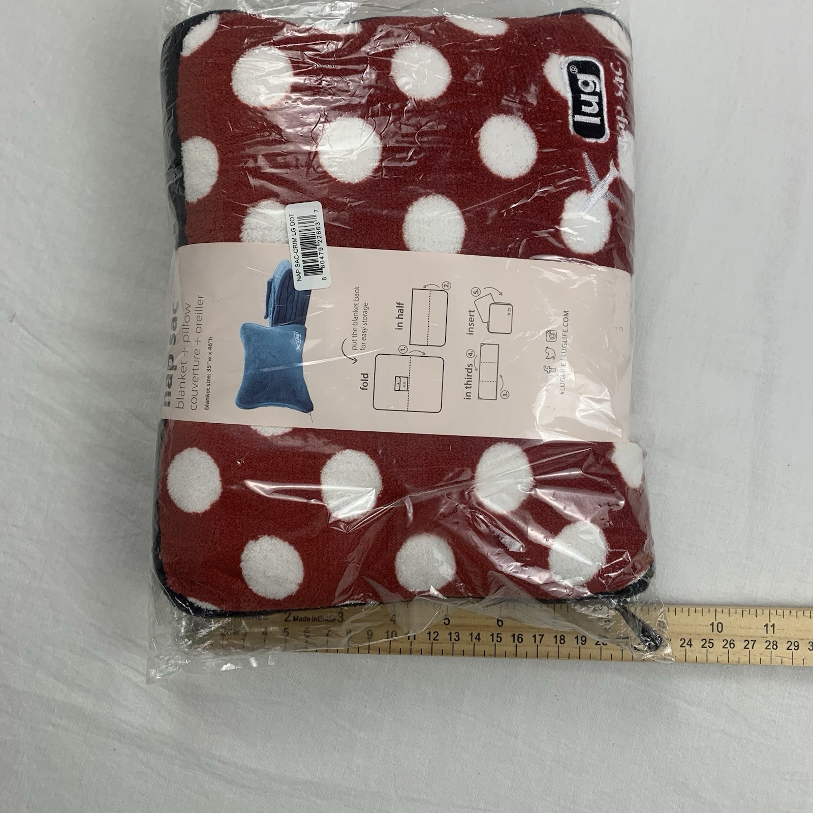 LUG Nap Sac Packable Travel Pillow Blanket Set Red White Polka Dot Minnie NEW