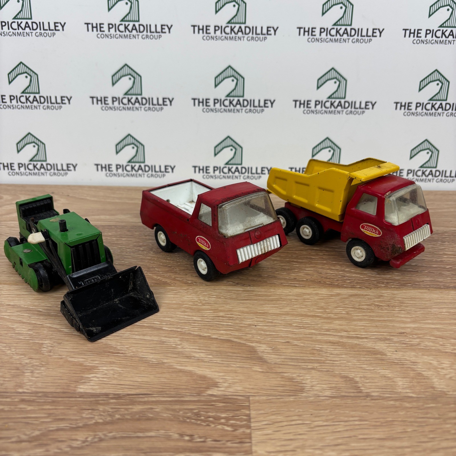 Vintage Tonka Steel Dump Truck and Pickup Truck Lot Red Yellow Green