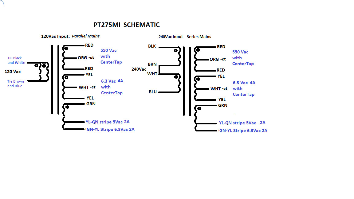 PT275Mi (USA) POWER TRANSFORMER TUBE AUDIO (550Vct) 275-0-55-275 x140mA