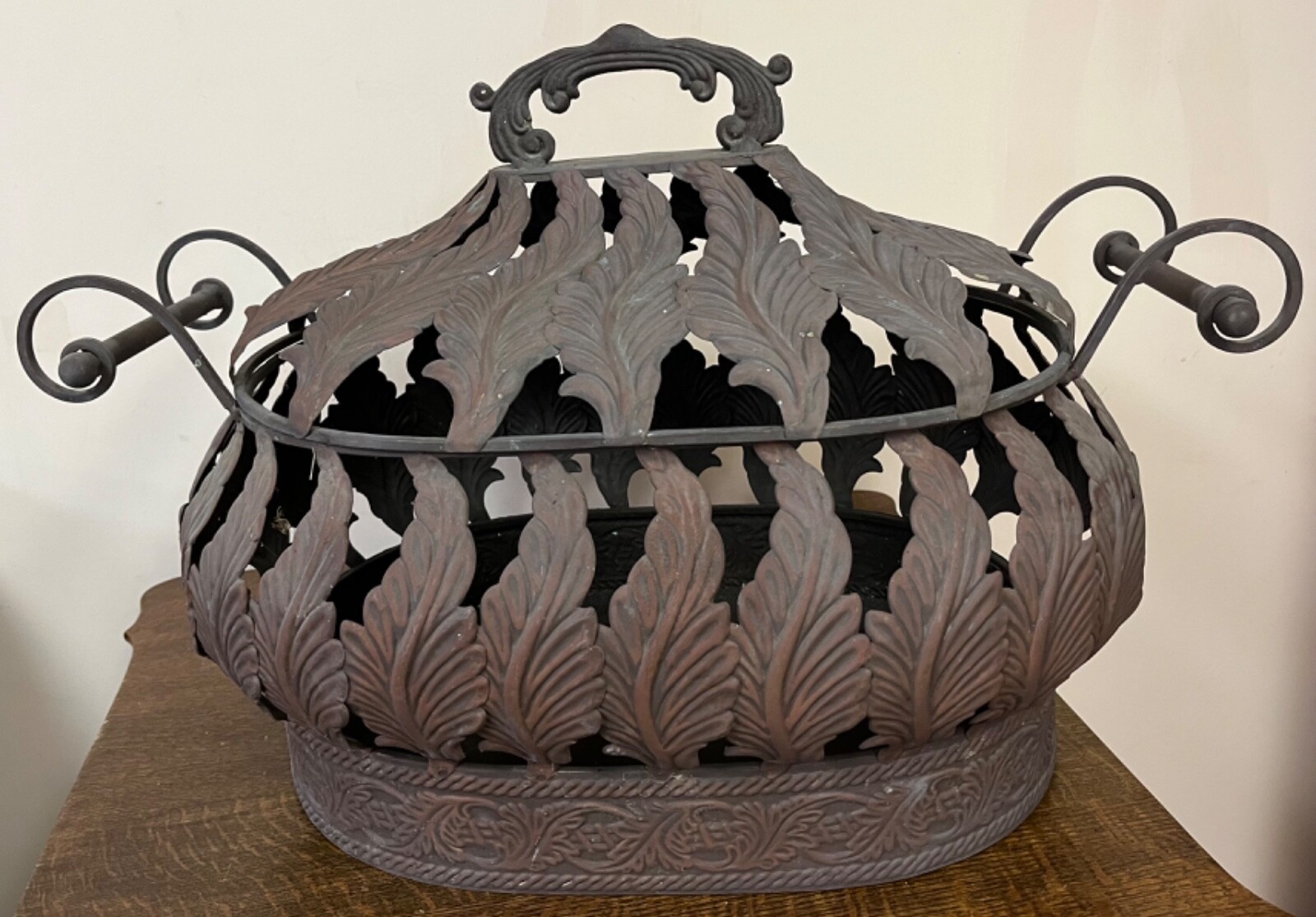 Firewood Bin Metal Handles and Lid Leaves