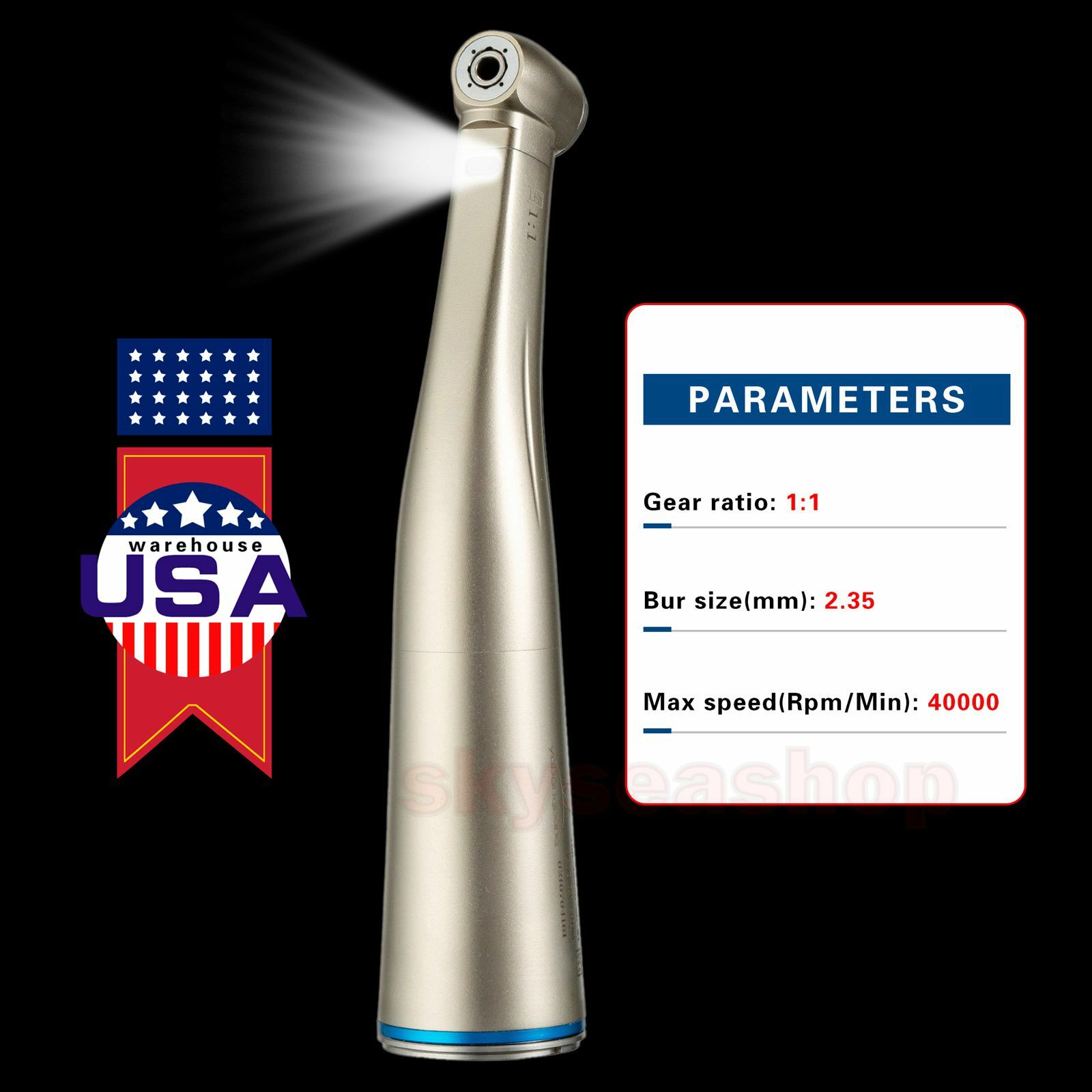 US Dental 1:1 LED Fiber Optic Internal Water Spray Contra Angle Handpiece SANDEN