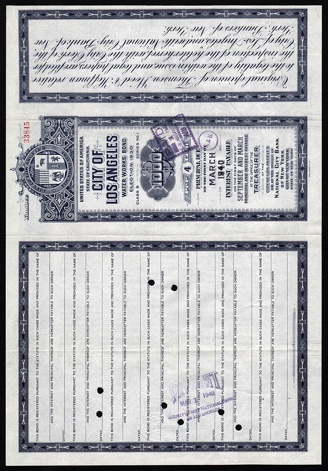 1936 California: City of Los Angeles - Water Works Bond, Election 1930