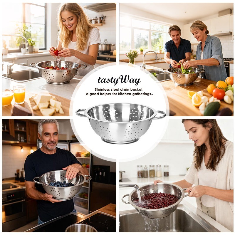 tastyWay Colander Polished Stainless Steel Micro-Perforated Strainer for Kitchen