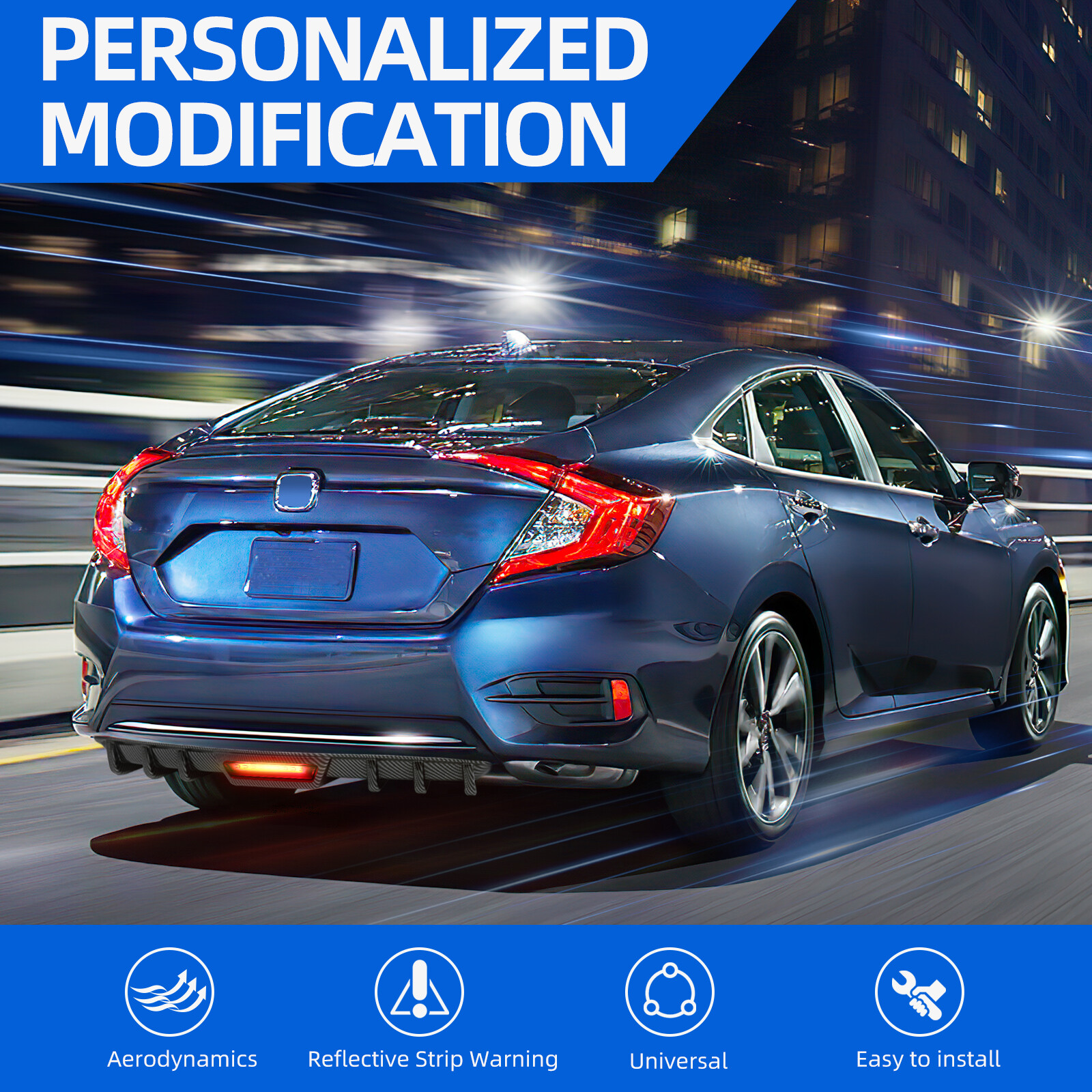 Shark Fin Rear Diffuser Bumper Spoiler Lip LED Lights For Honda Accord 2012-2026