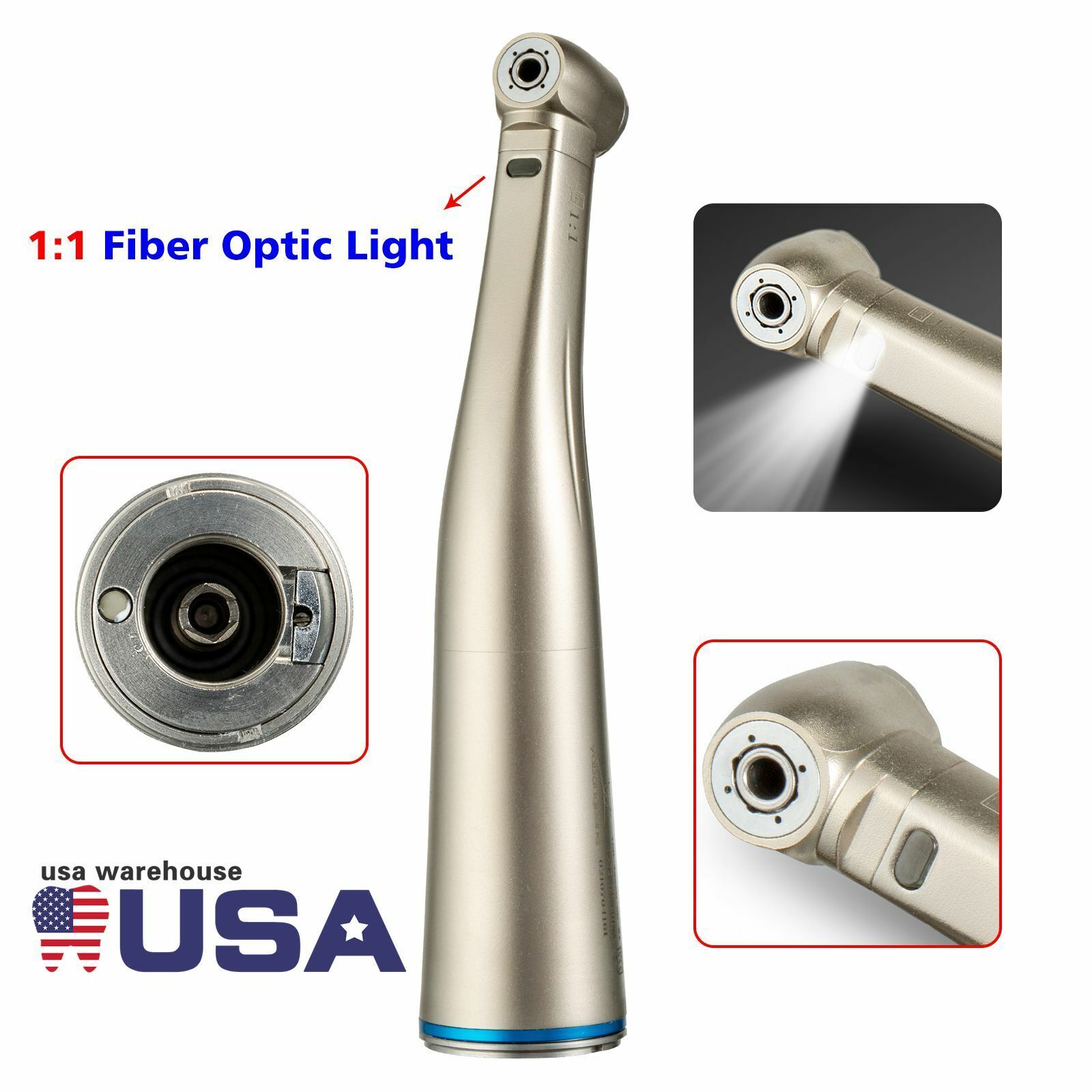 US Dental 1:1 LED Fiber Optic Internal Water Spray Contra Angle Handpiece SANDEN
