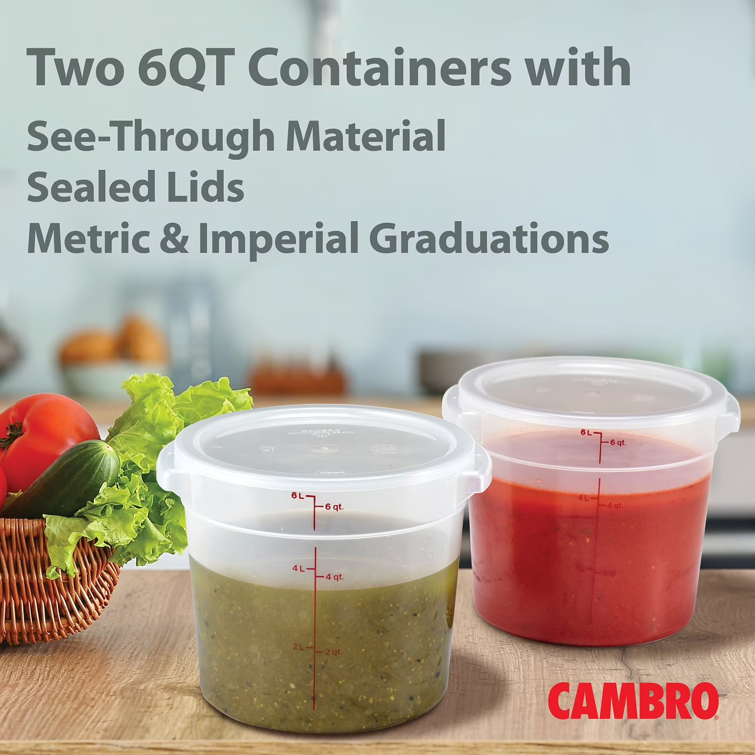 Cambro Round Translucent Container with Lid 6 qt., 2 pk. FREE shipping