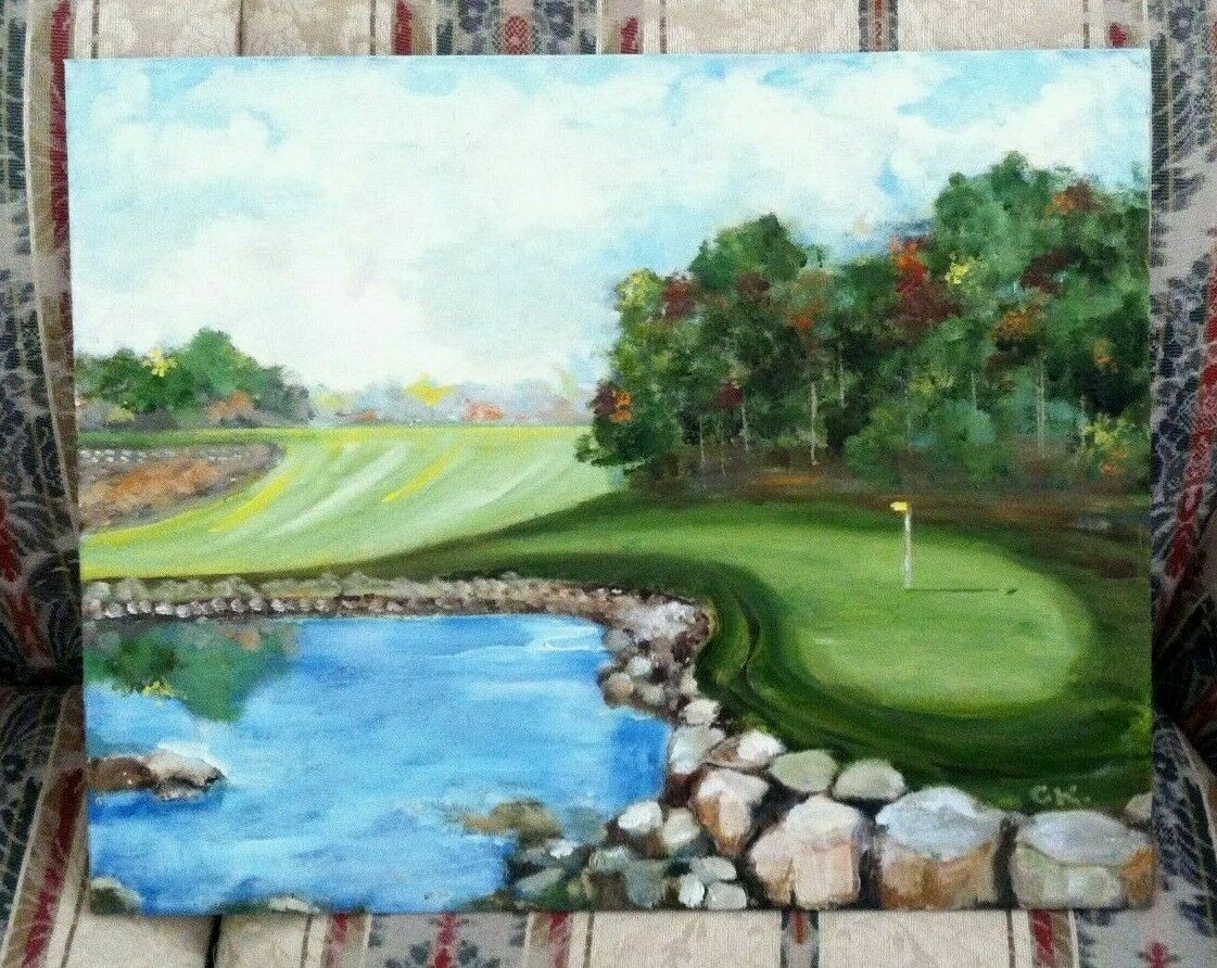 Golf Painting Original Oil On Canvas 16 x 20" Great Gift for Golfers