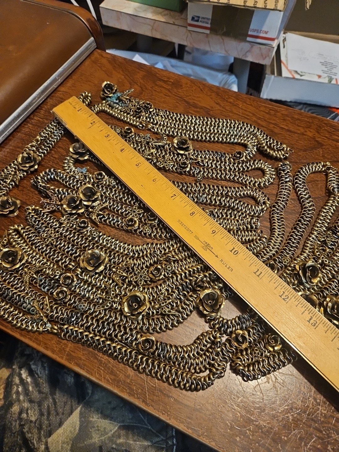 Huge Repurposing Lot Chains Pieces Vintage 60s Brass Stampings Findings Jewelry