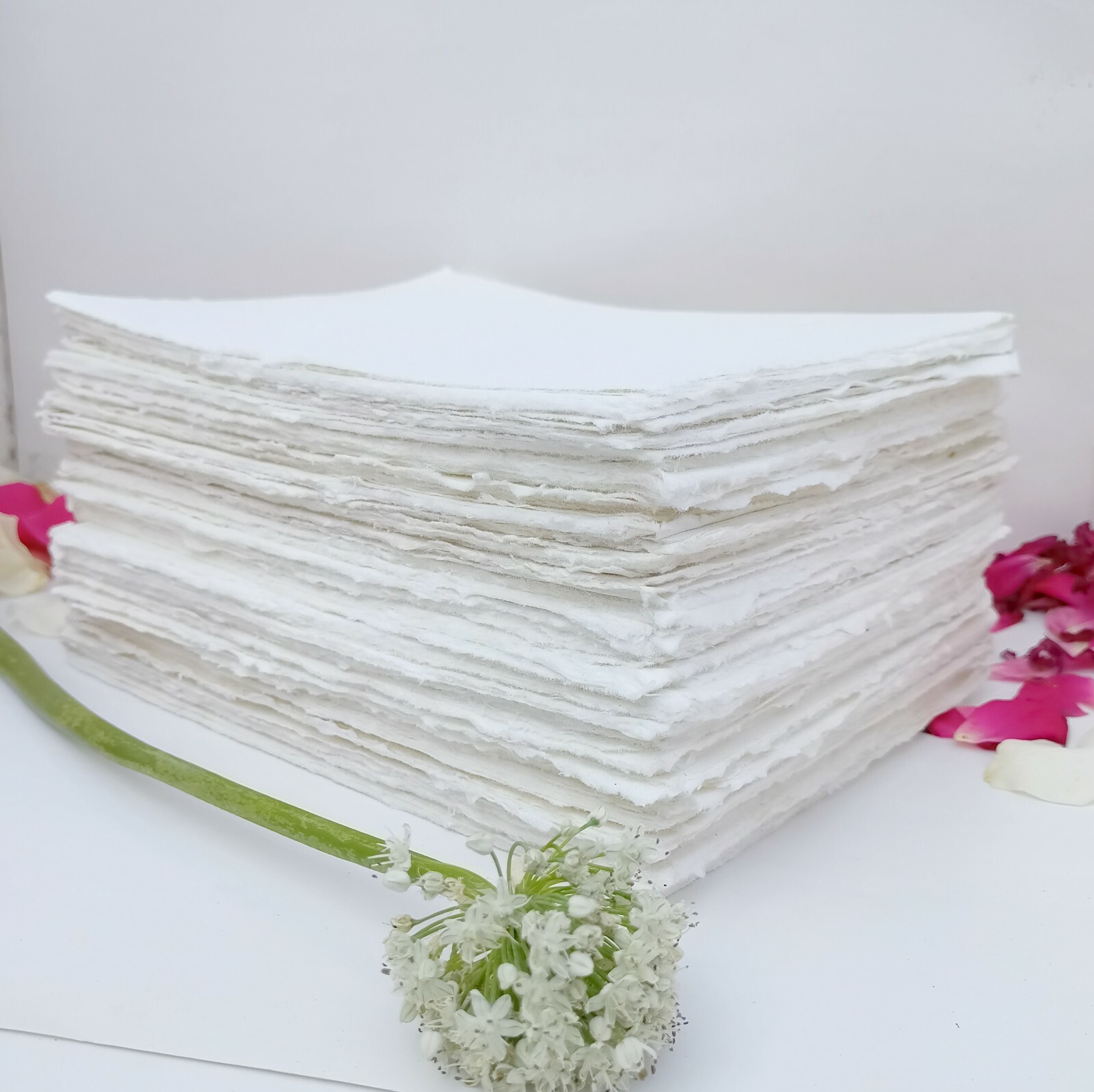 Handmade Paper -100 sheets - All Sizes - WHITE - Deckle Edge - Acid Free Natural