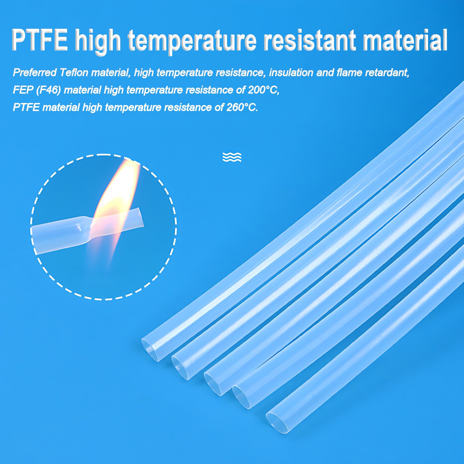 Clear PTFE 4:1 Heat Shrink Tubing 260°C HIGH TEMP Tube Preservative Sleeving