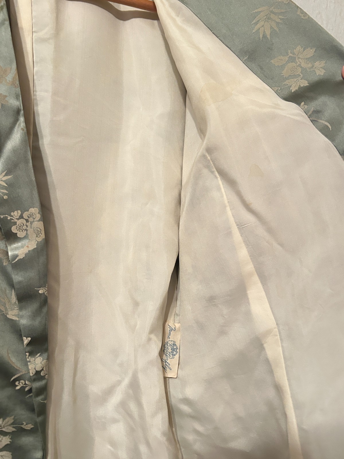 Vintage Madame Mme Butterfly 60s Silk Brocade Japanese Kimono Robe Floral Belted