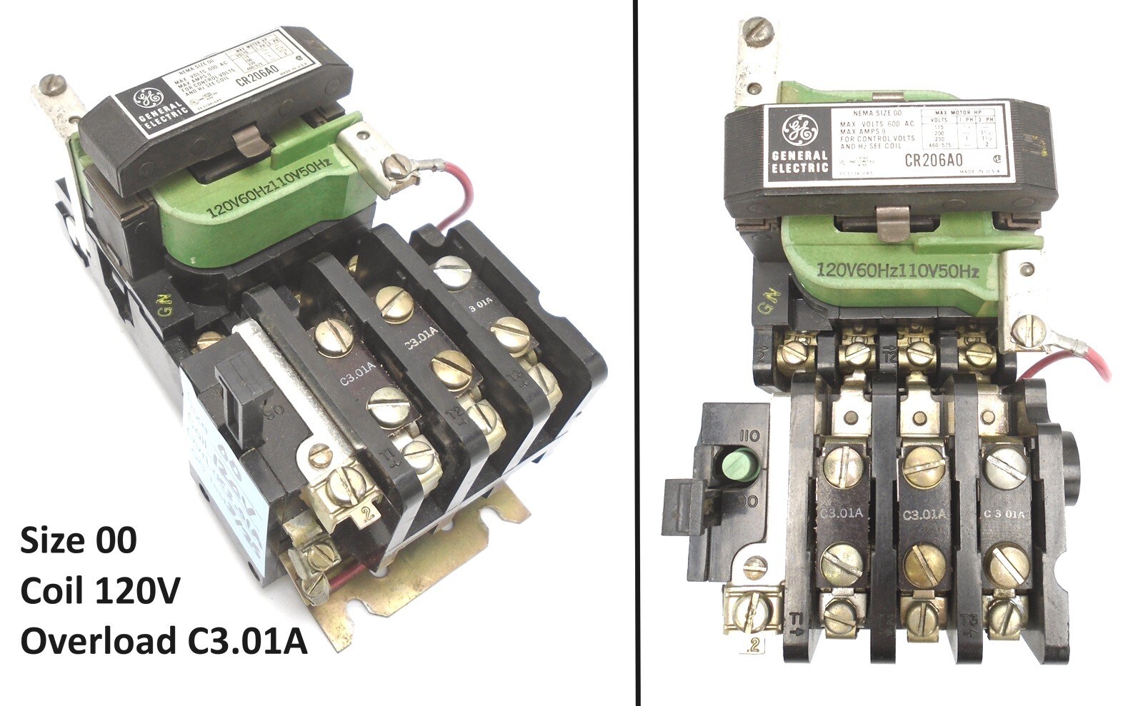 GE - CR206A0 - SIZE 00 STARTER CONTACTOR 9A - 115-575V - 1/3-2HP - 110/120V Coil