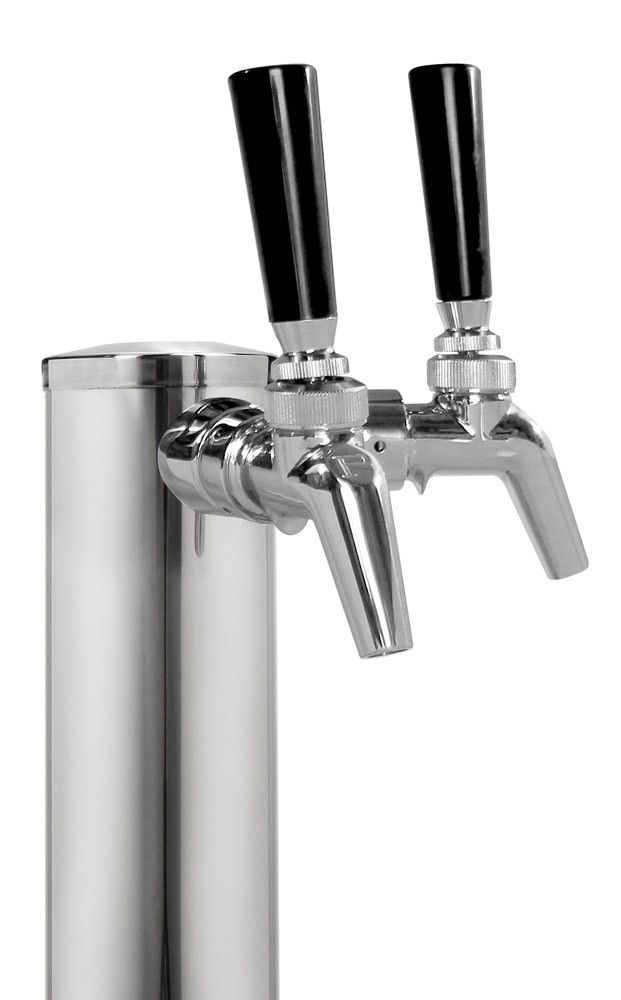 Kegco 14" Tall Polished Stainless Steel Tower - Perlick Dual Faucet Taps Keg