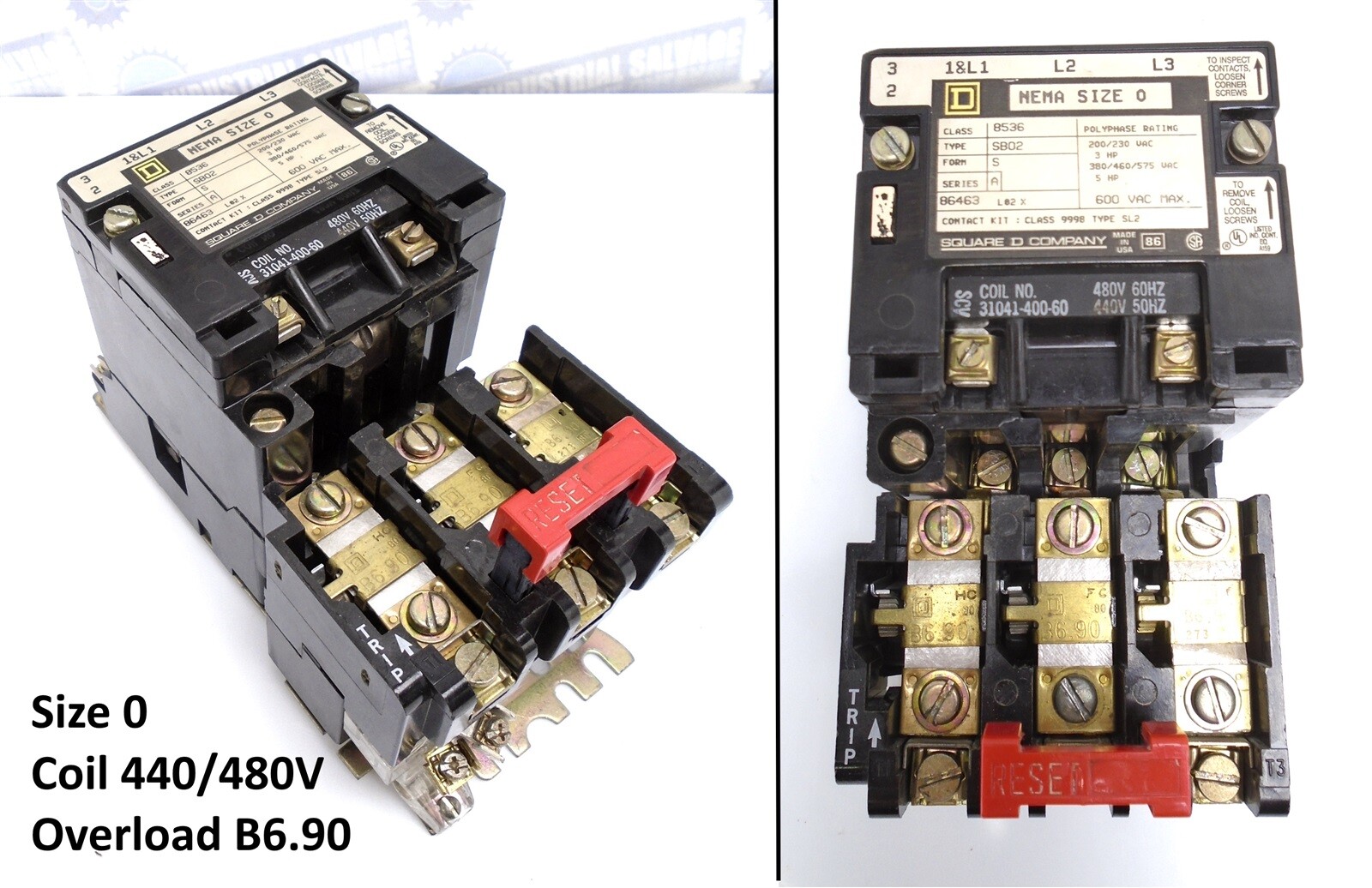SQUARE-D - 8536-SBO2 SB02 - SZ 0 MOTOR STARTER 3HP/5HP Coil 480V 18A 600V TESTED