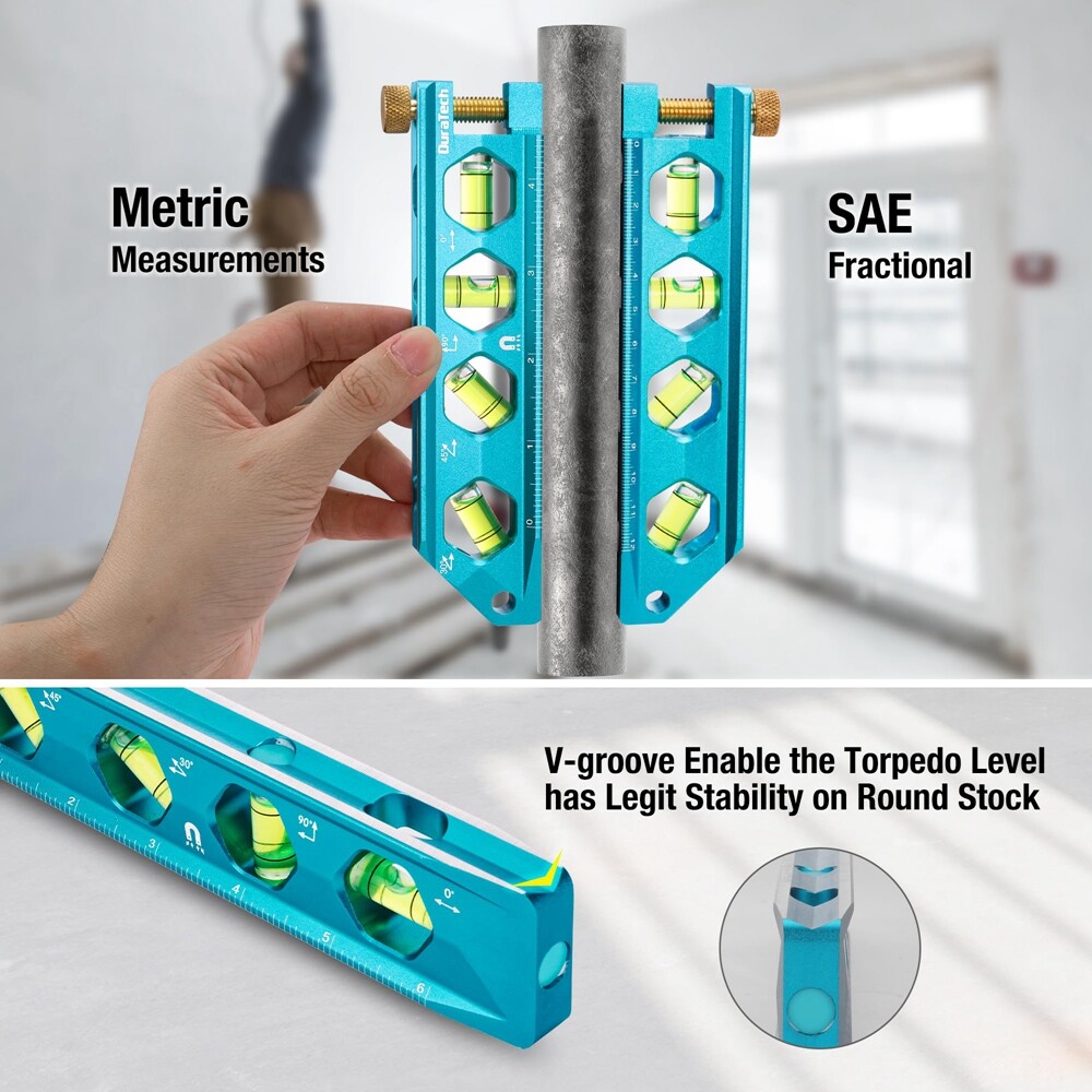 DURATECH 3PC Level Tool Set Magnetic Torpedo 2.5" 6.25" 8" Levels 0°-90° Bubbles