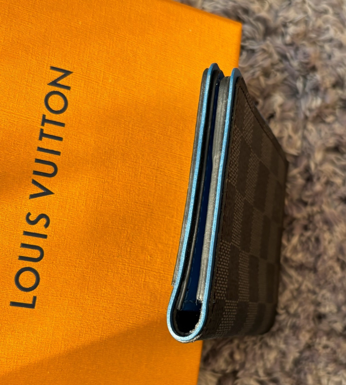 AUTH Louis Vuitton N64432 Damier Graphite Blue Edge Card Case Wallet AB LV