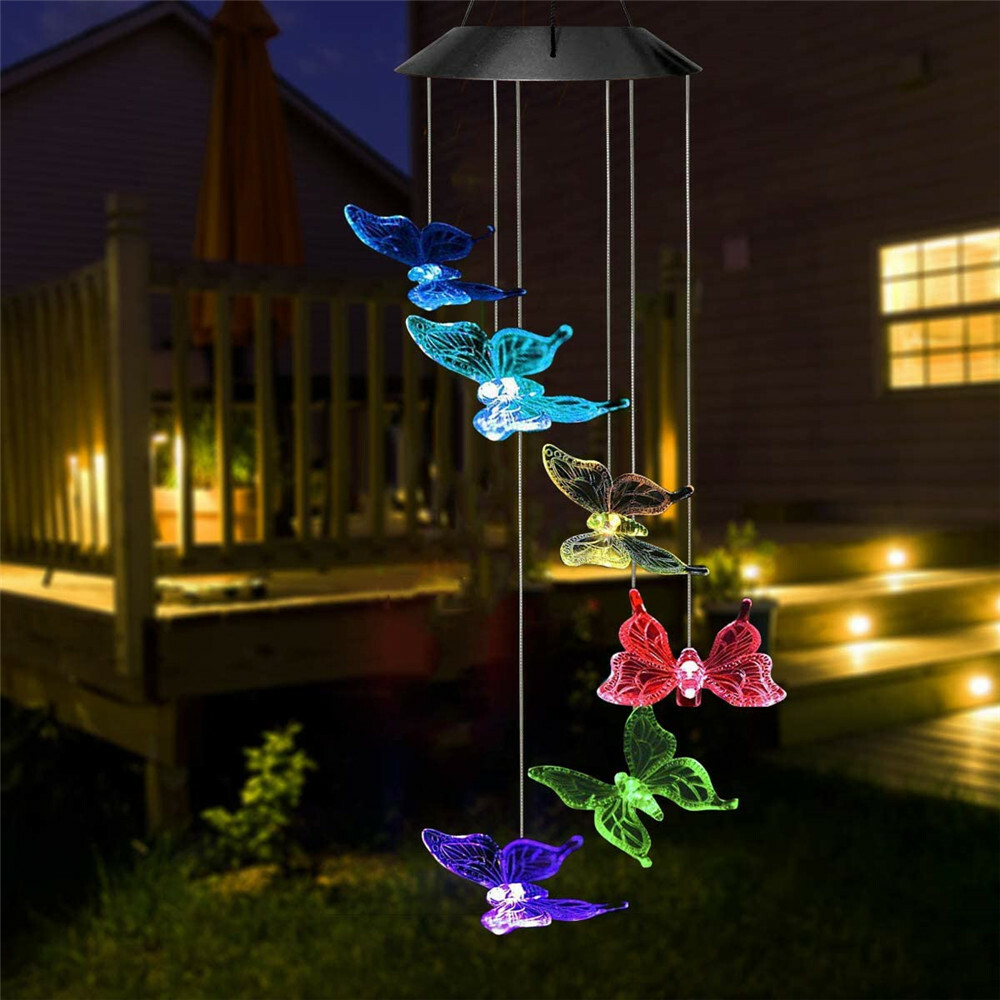 Solar LED Garden Outdoor Wind Chimes Colour Changing Lights Hanging butterfly US